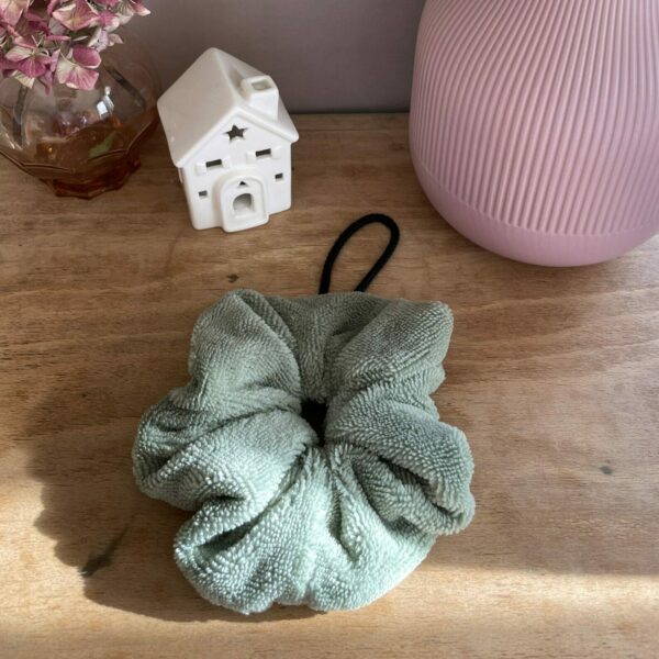 Fleur de douche en éponge de couleur verte