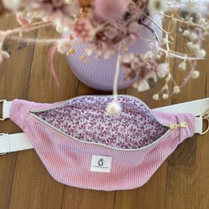 sac banane en velours côtelé rose