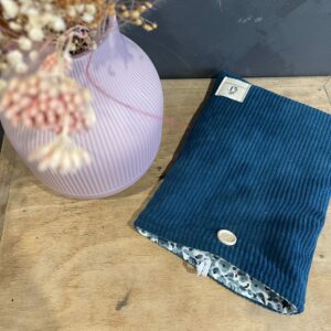 Pochette à livre - Poche, Velours bleu canard et fleurs